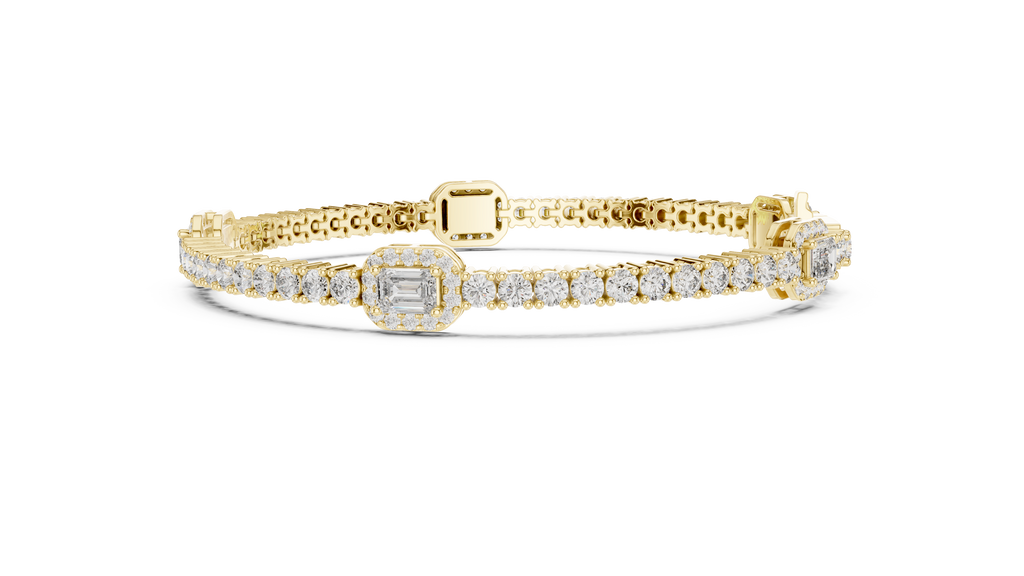 Emerelle Emerald Cut Halo Station Lab Grown Diamond Tennis Bracelet