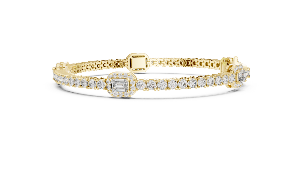 Emerelle Emerald Cut Halo Station Lab Grown Diamond Tennis Bracelet