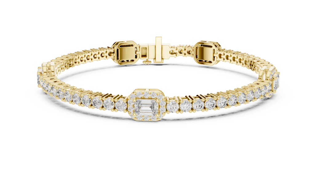 Emerelle Emerald Cut Halo Station Lab Grown Diamond Tennis Bracelet