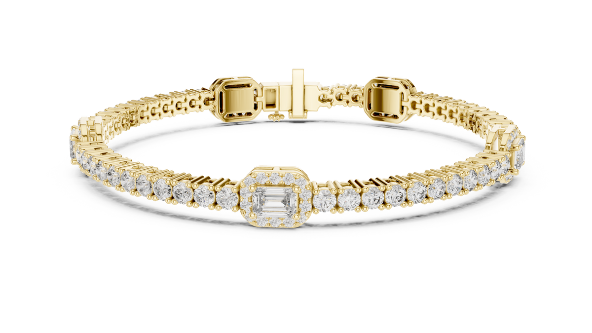 Emerelle Emerald Cut Halo Station Lab Grown Diamond Tennis Bracelet