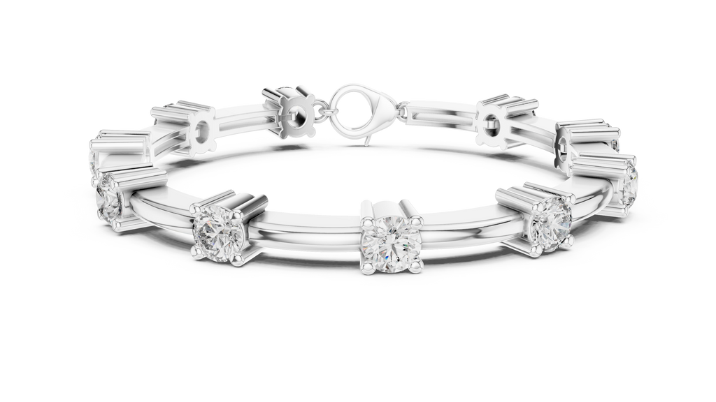 Barelline Bar Link Round Lab Grown Diamond Bracelet with Lobster Clasp