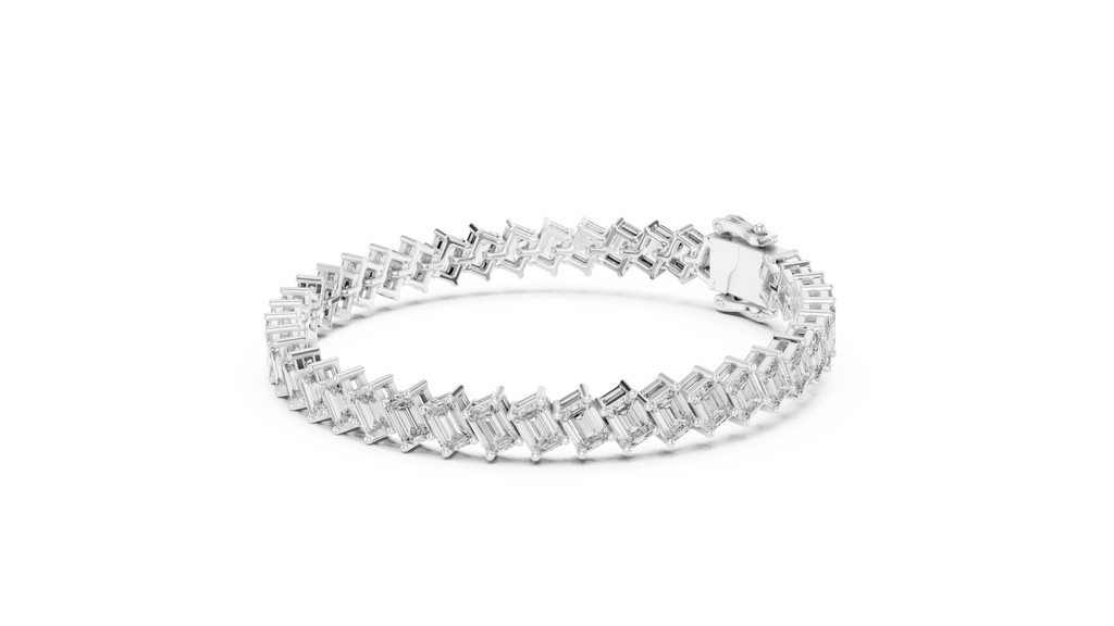 Cascadelle Diagonal Emerald Cut Lab Grown Diamond Tennis Bracelet