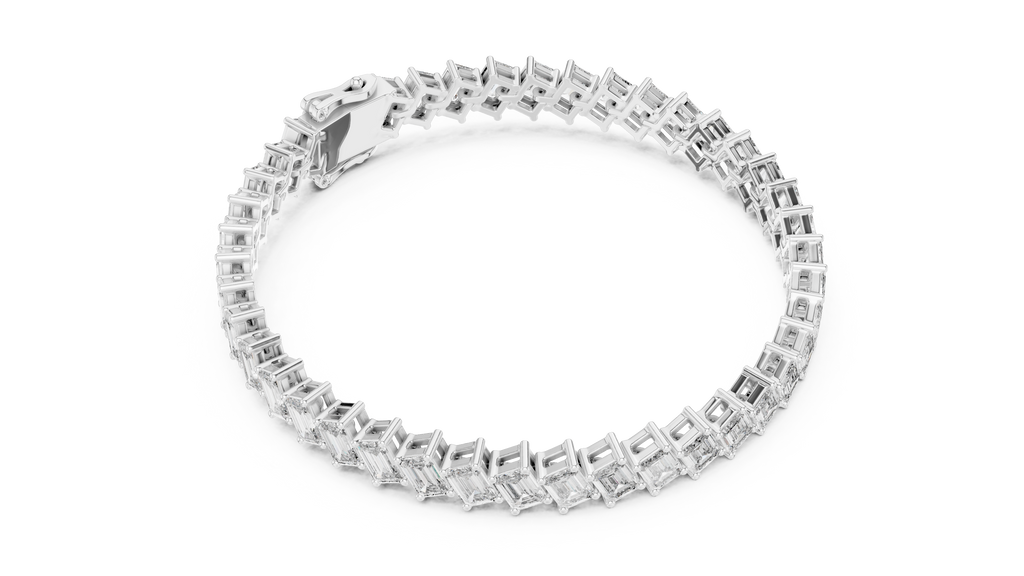 Cascadelle Diagonal Emerald Cut Lab Grown Diamond Tennis Bracelet