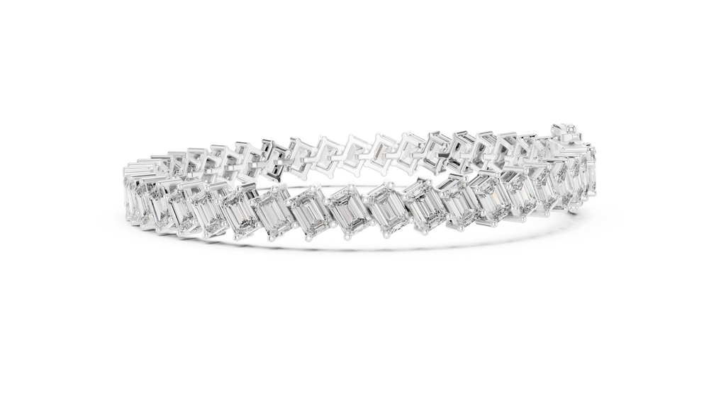 Cascadelle Diagonal Emerald Cut Lab Grown Diamond Tennis Bracelet