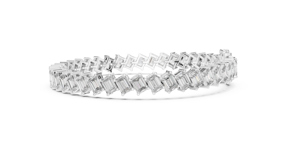Cascadelle Diagonal Emerald Cut Lab Grown Diamond Tennis Bracelet