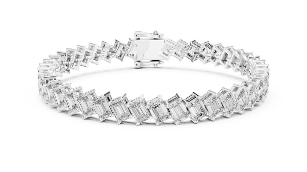 Cascadelle Diagonal Emerald Cut Lab Grown Diamond Tennis Bracelet