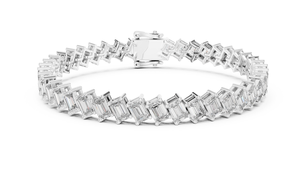 Cascadelle Diagonal Emerald Cut Lab Grown Diamond Tennis Bracelet