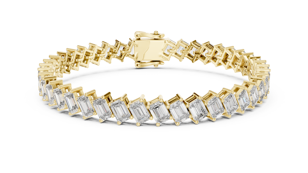 Cascadelle Diagonal Emerald Cut Lab Grown Diamond Tennis Bracelet