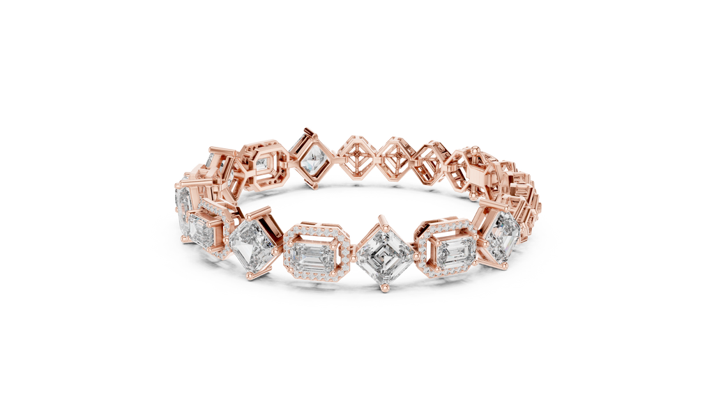 Octavia Asscher and Emerald Cut Halo Lab Grown Diamond Statement Bracelet