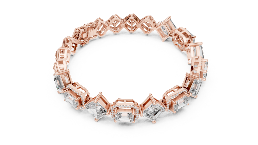 Octavia Asscher and Emerald Cut Halo Lab Grown Diamond Statement Bracelet