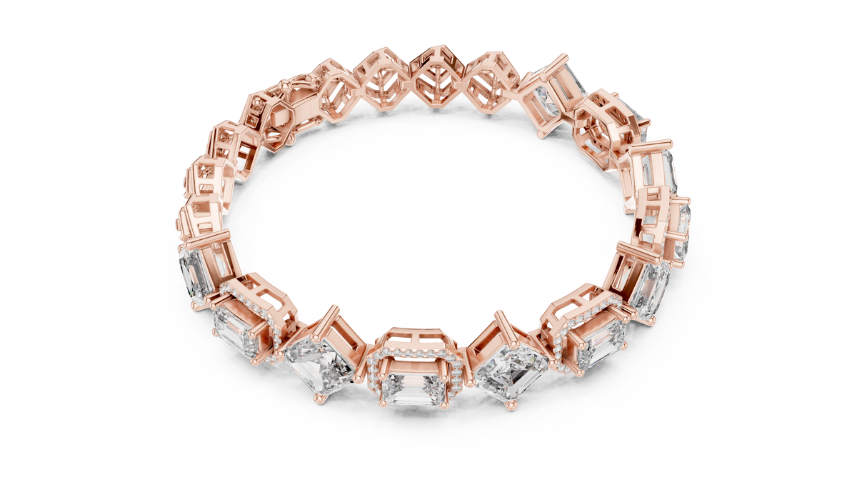 Octavia Asscher and Emerald Cut Halo Lab Grown Diamond Statement Bracelet