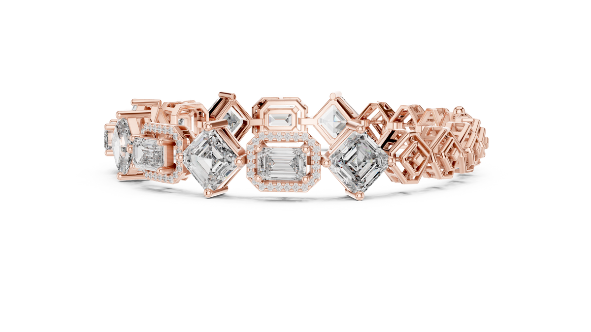 Octavia Asscher and Emerald Cut Halo Lab Grown Diamond Statement Bracelet