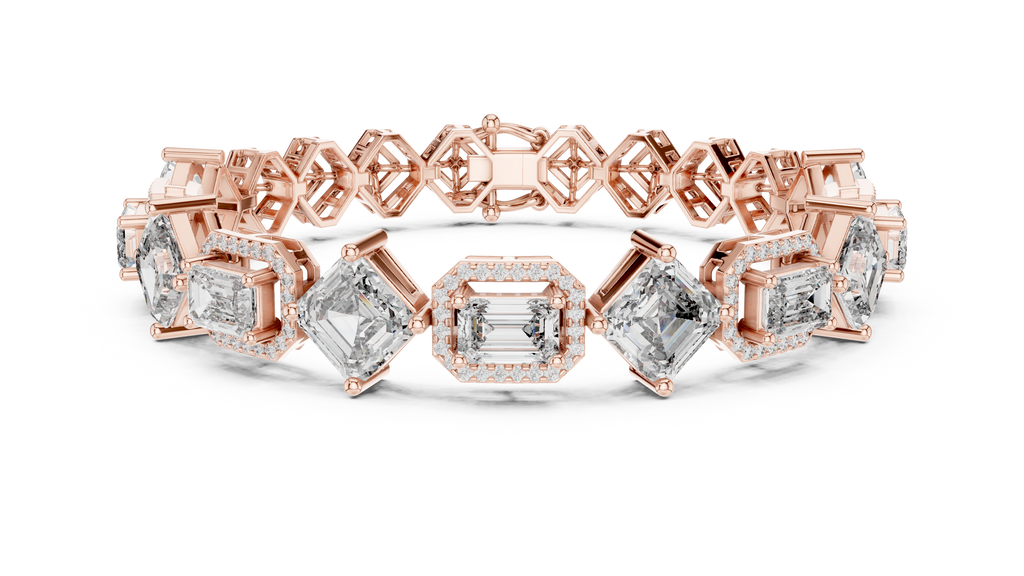 Octavia Asscher and Emerald Cut Halo Lab Grown Diamond Statement Bracelet