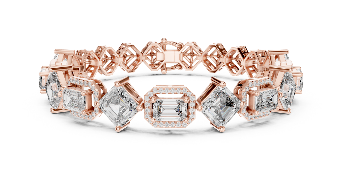 Octavia Asscher and Emerald Cut Halo Lab Grown Diamond Statement Bracelet