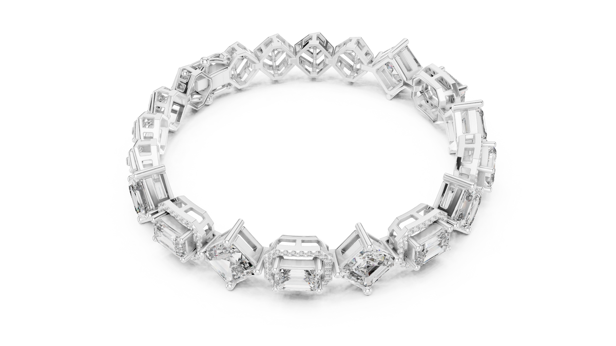 Octavia Asscher and Emerald Cut Halo Lab Grown Diamond Statement Bracelet