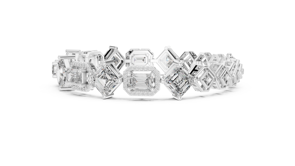 Octavia Asscher and Emerald Cut Halo Lab Grown Diamond Statement Bracelet