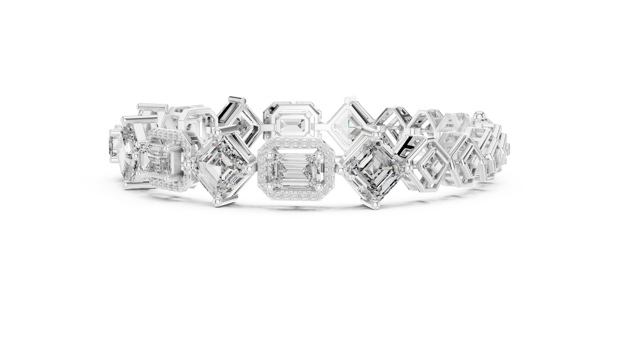 Octavia Asscher and Emerald Cut Halo Lab Grown Diamond Statement Bracelet