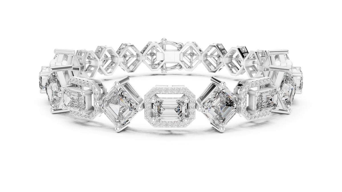 Octavia Asscher and Emerald Cut Halo Lab Grown Diamond Statement Bracelet