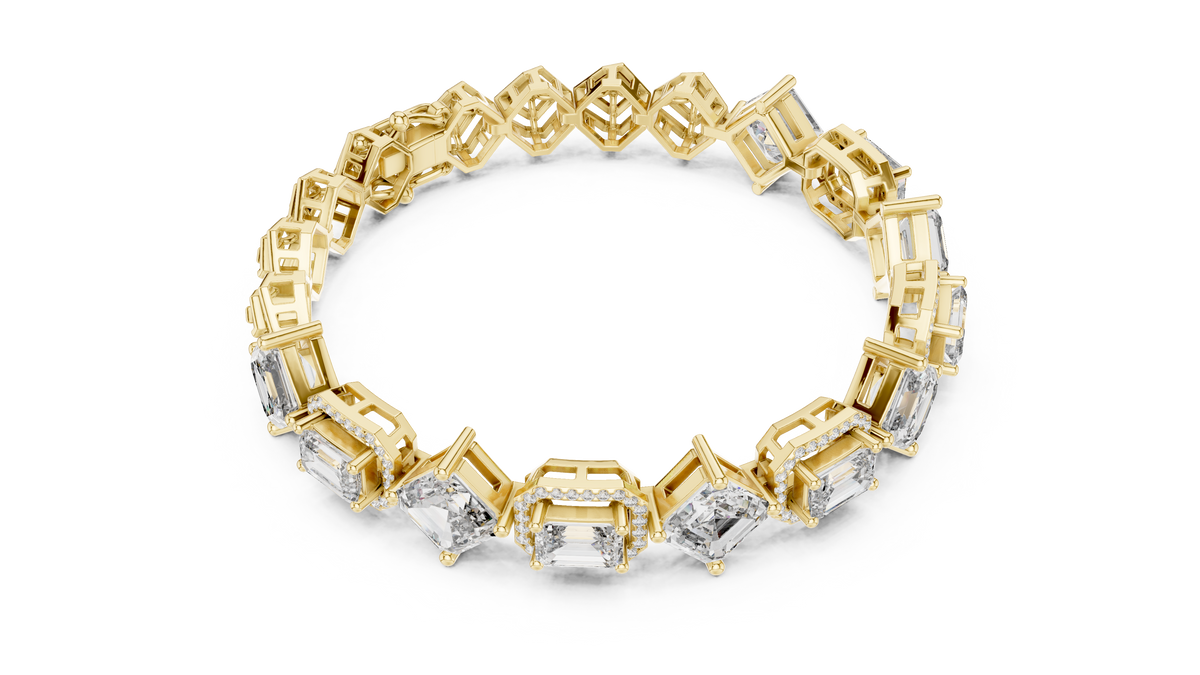 Octavia Asscher and Emerald Cut Halo Lab Grown Diamond Statement Bracelet