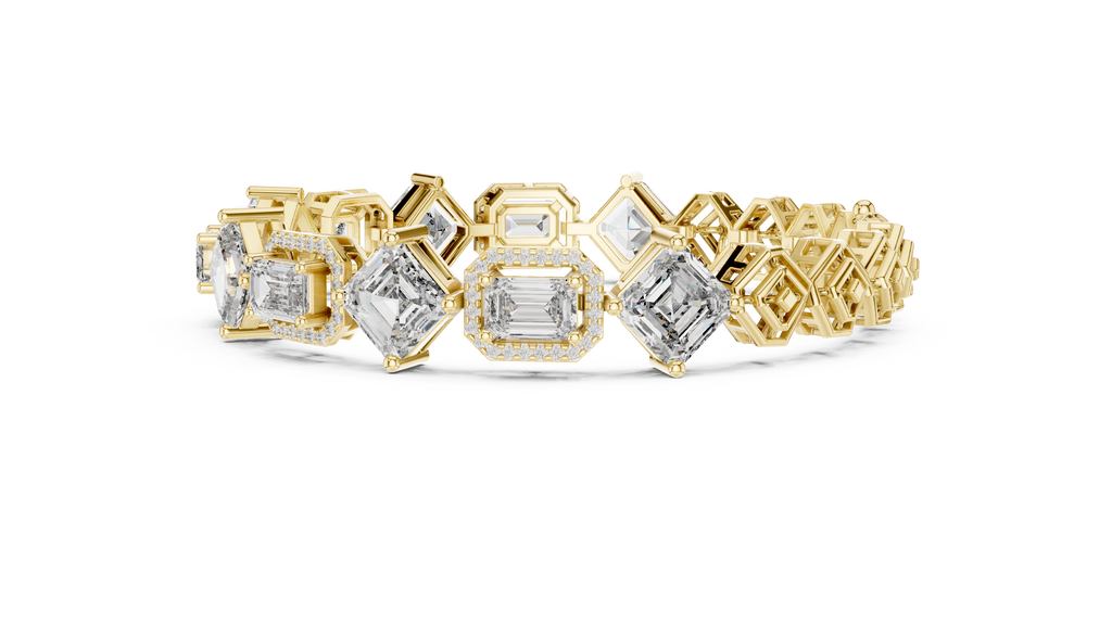 Octavia Asscher and Emerald Cut Halo Lab Grown Diamond Statement Bracelet