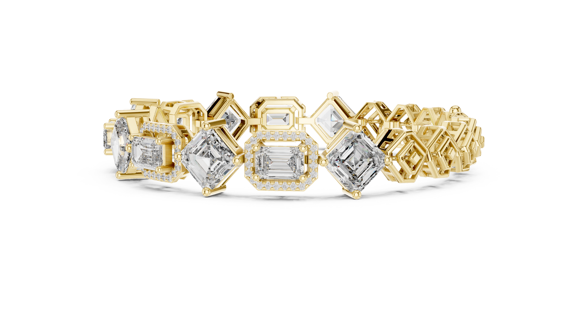 Octavia Asscher and Emerald Cut Halo Lab Grown Diamond Statement Bracelet