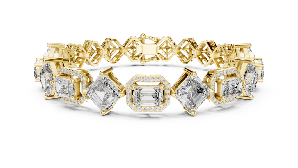Octavia Asscher and Emerald Cut Halo Lab Grown Diamond Statement Bracelet