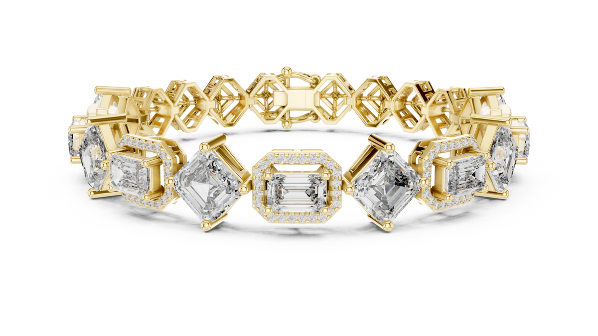Octavia Asscher and Emerald Cut Halo Lab Grown Diamond Statement Bracelet