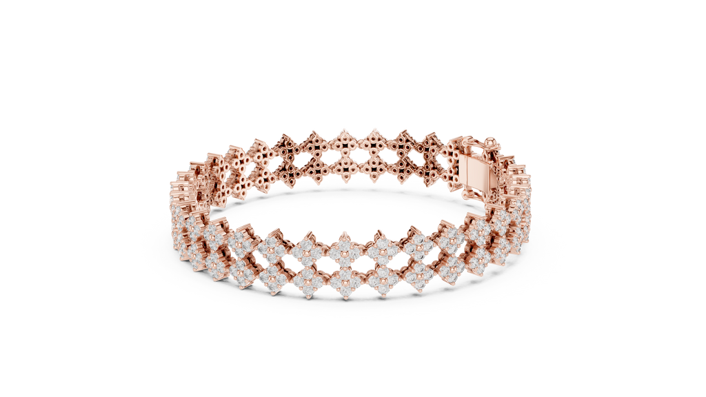 Trellara Wide Double Row Clover Cluster Lab Grown Diamond Bracelet