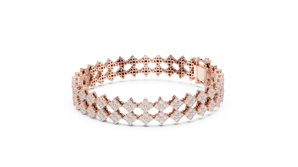 Trellara Wide Double Row Clover Cluster Lab Grown Diamond Bracelet