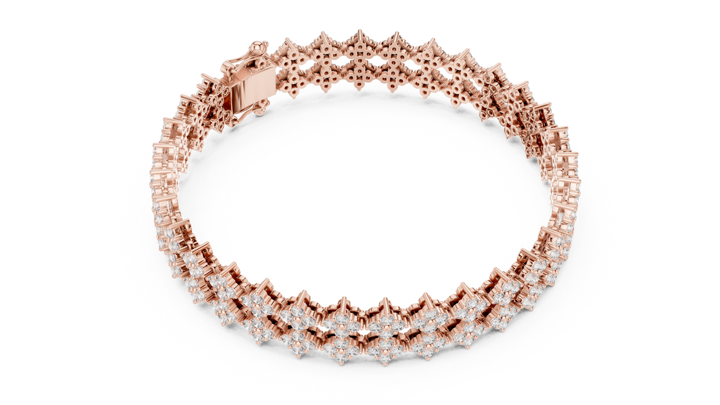 Trellara Wide Double Row Clover Cluster Lab Grown Diamond Bracelet