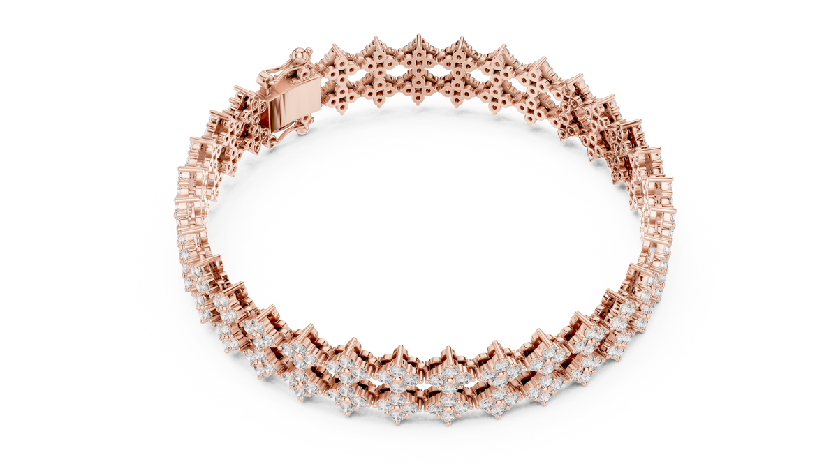 Trellara Wide Double Row Clover Cluster Lab Grown Diamond Bracelet