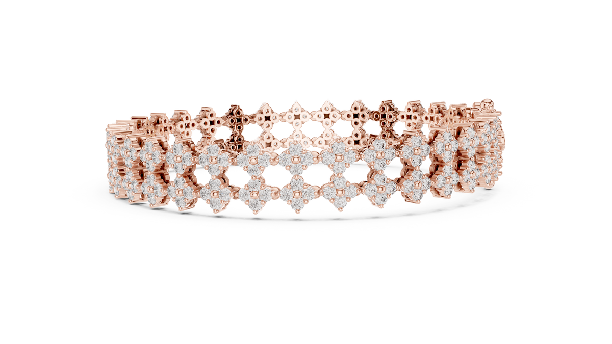 Trellara Wide Double Row Clover Cluster Lab Grown Diamond Bracelet