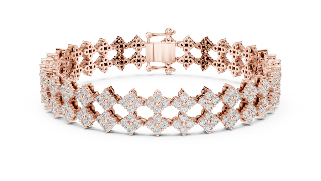 Trellara Wide Double Row Clover Cluster Lab Grown Diamond Bracelet