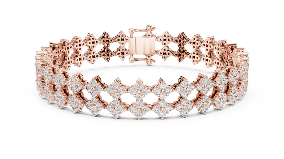 Trellara Wide Double Row Clover Cluster Lab Grown Diamond Bracelet