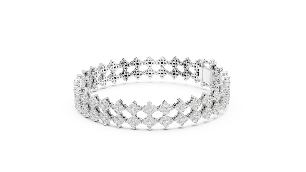 Trellara Wide Double Row Clover Cluster Lab Grown Diamond Bracelet