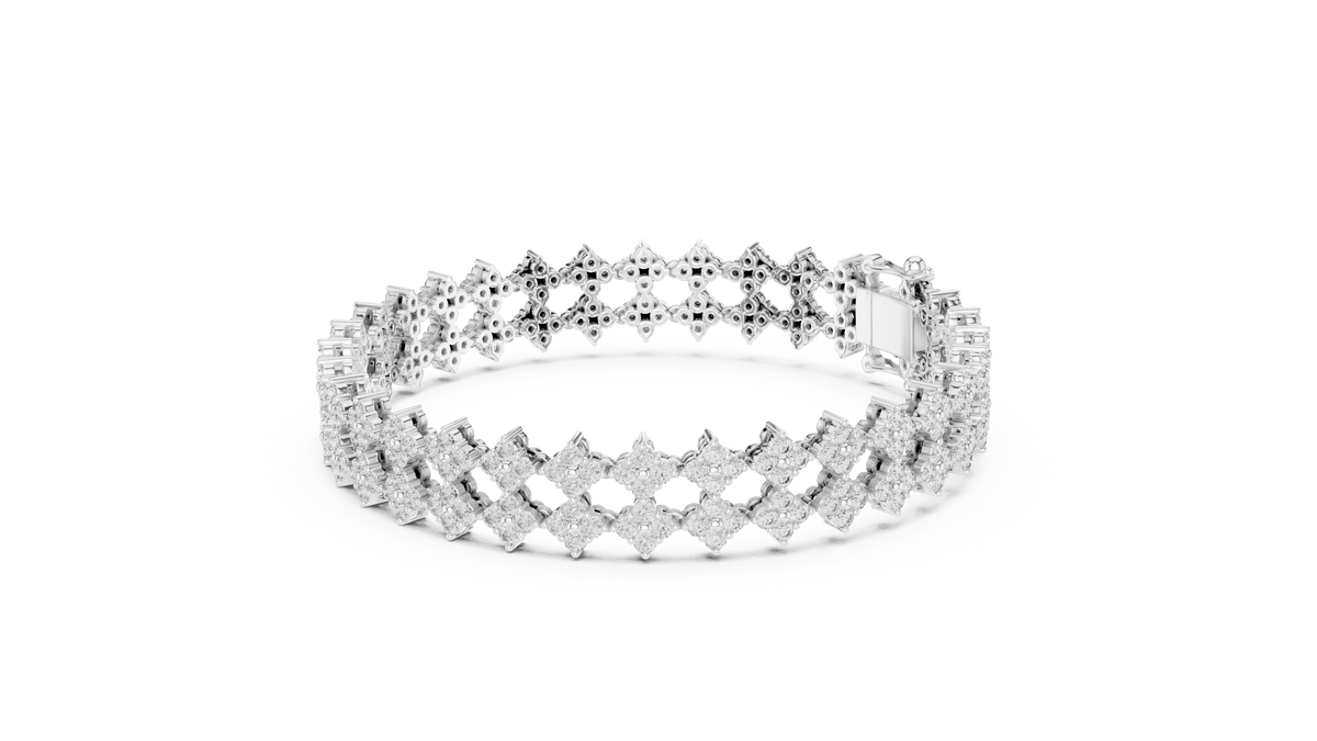 Trellara Wide Double Row Clover Cluster Lab Grown Diamond Bracelet