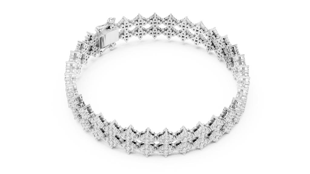 Trellara Wide Double Row Clover Cluster Lab Grown Diamond Bracelet