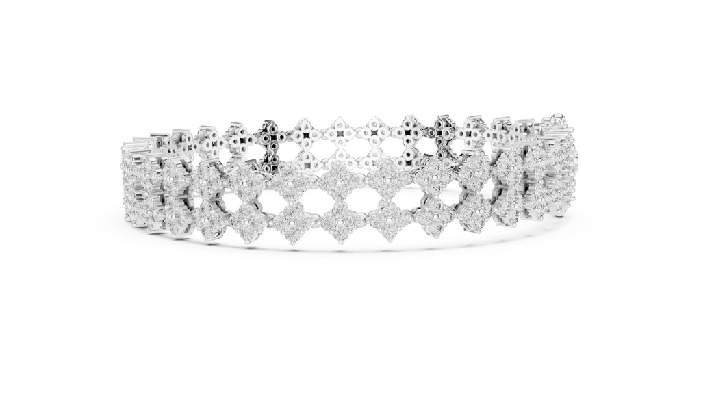 Trellara Wide Double Row Clover Cluster Lab Grown Diamond Bracelet