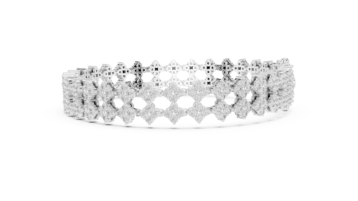 Trellara Wide Double Row Clover Cluster Lab Grown Diamond Bracelet