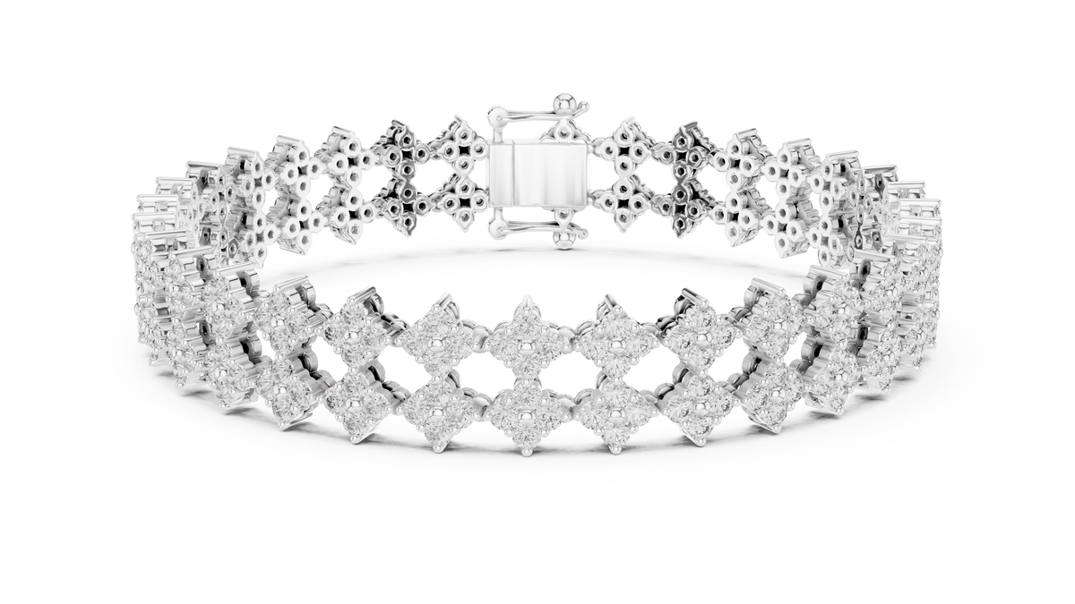 Trellara Wide Double Row Clover Cluster Lab Grown Diamond Bracelet