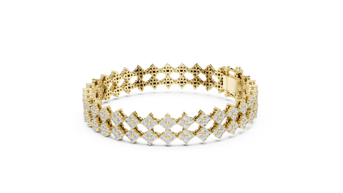 Trellara Wide Double Row Clover Cluster Lab Grown Diamond Bracelet
