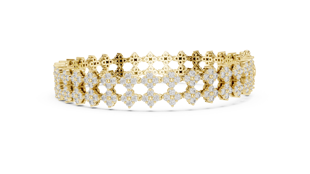 Trellara Wide Double Row Clover Cluster Lab Grown Diamond Bracelet