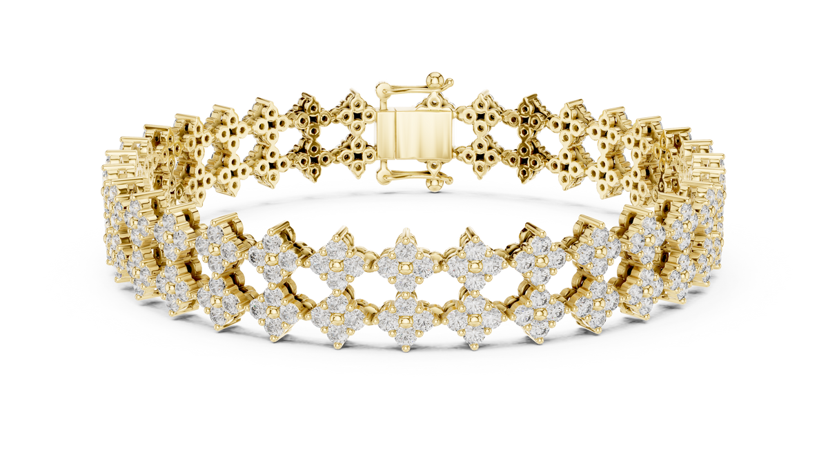 Trellara Wide Double Row Clover Cluster Lab Grown Diamond Bracelet