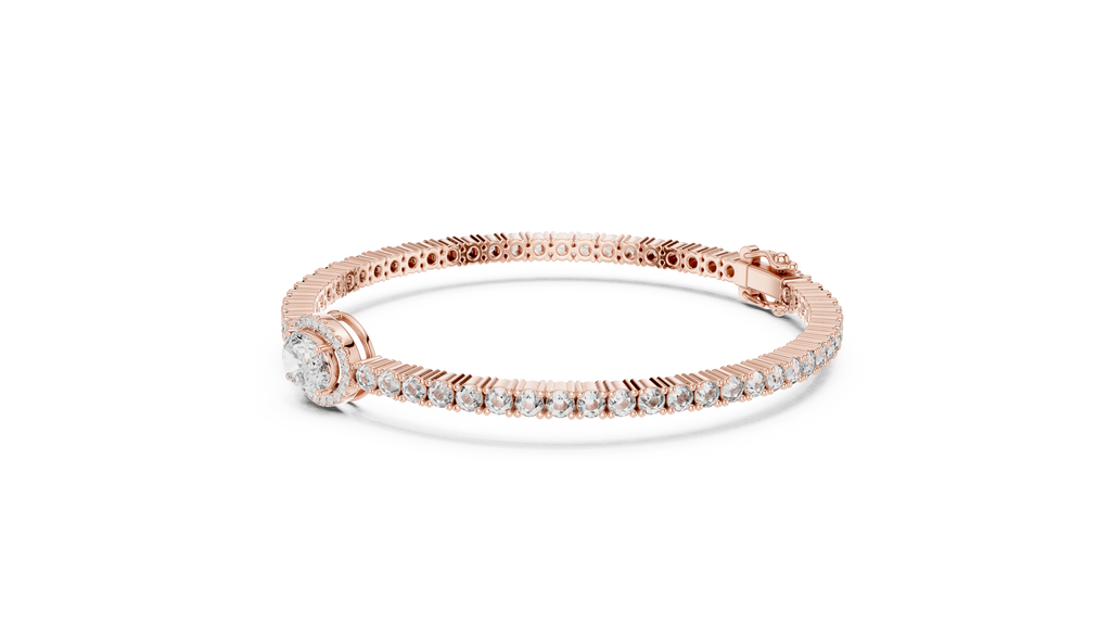 Focalle Oval Halo Solitaire Lab Grown Diamond Tennis Bracelet