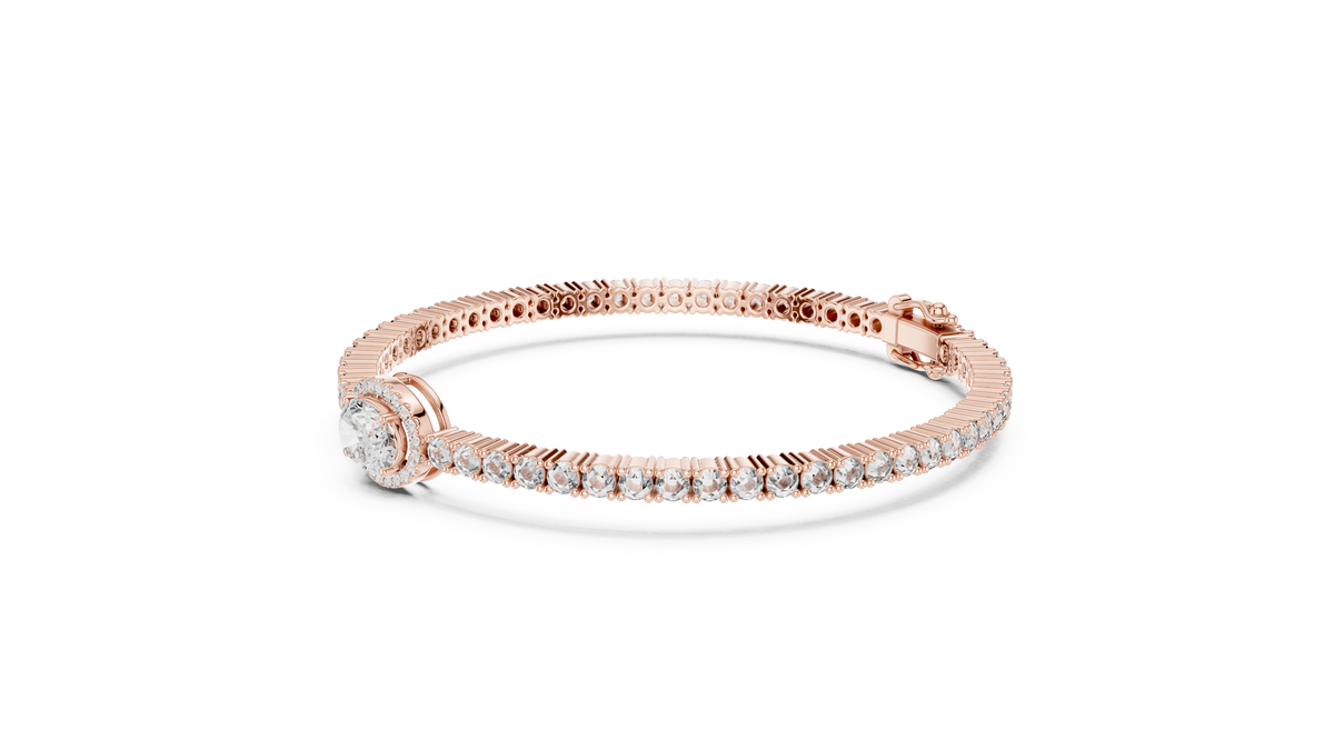 Focalle Oval Halo Solitaire Lab Grown Diamond Tennis Bracelet