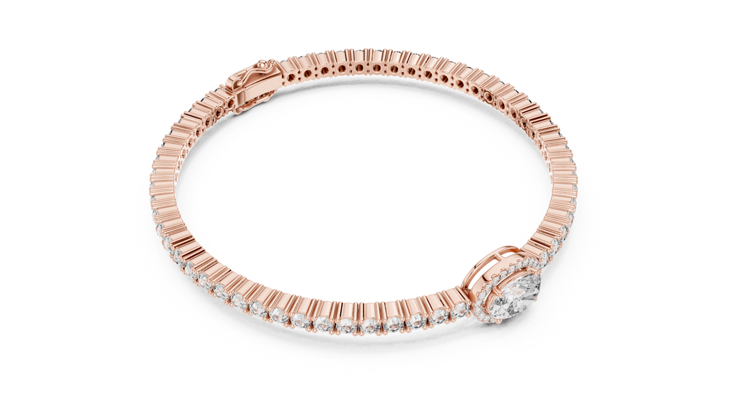 Focalle Oval Halo Solitaire Lab Grown Diamond Tennis Bracelet