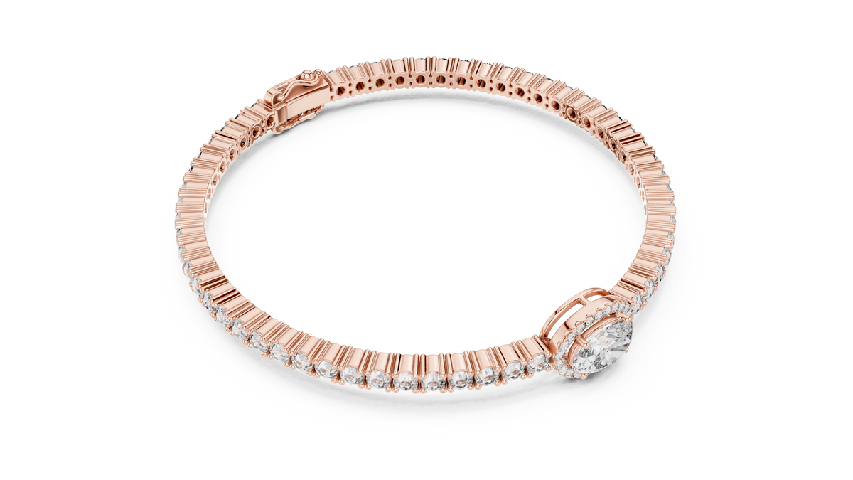 Focalle Oval Halo Solitaire Lab Grown Diamond Tennis Bracelet