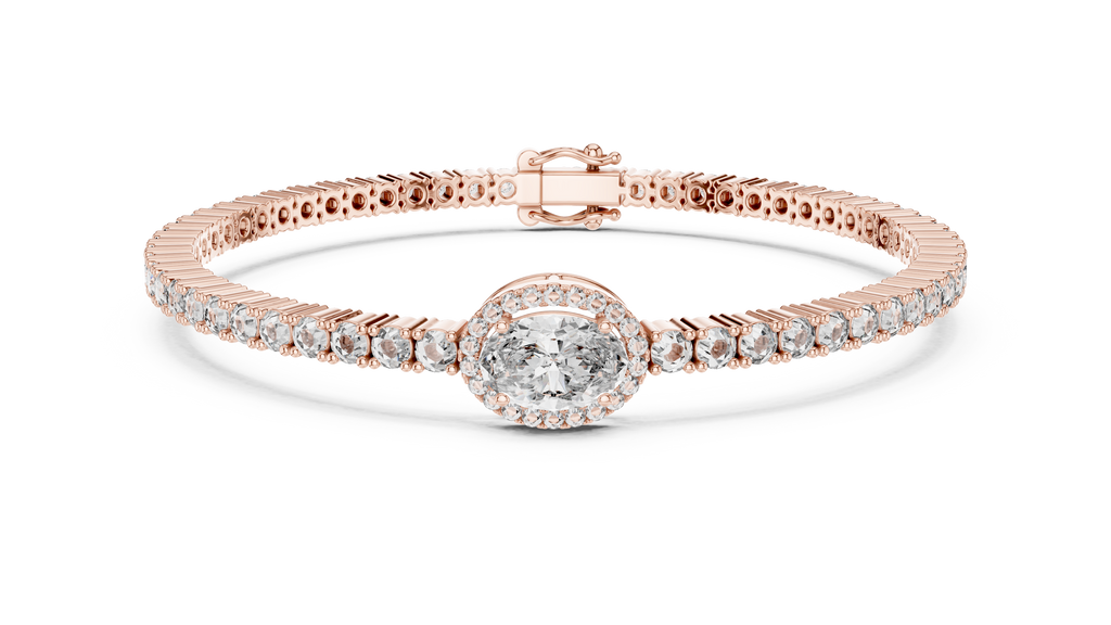 Focalle Oval Halo Solitaire Lab Grown Diamond Tennis Bracelet
