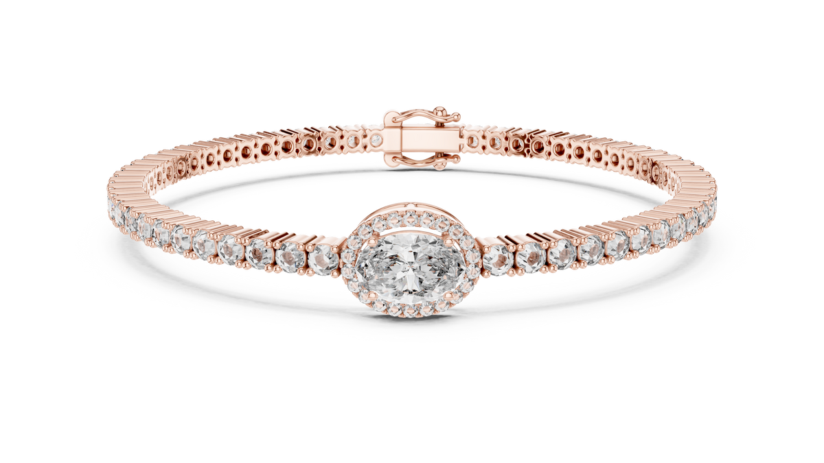 Focalle Oval Halo Solitaire Lab Grown Diamond Tennis Bracelet