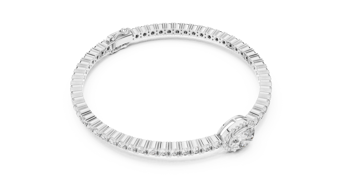 Focalle Oval Halo Solitaire Lab Grown Diamond Tennis Bracelet